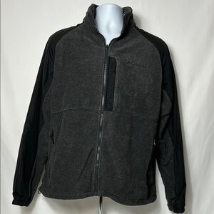 Columbia Men’s Size XL Black Gray Full Front Zip Fleece Nylon Jacket With Pocket